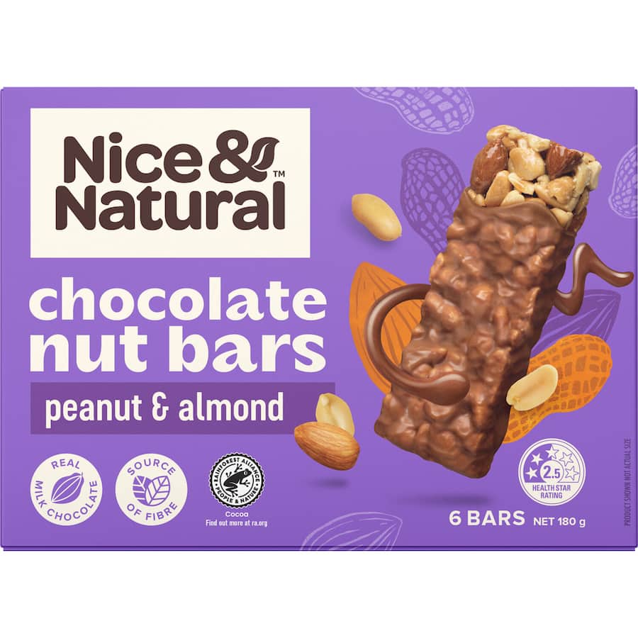 Nice & Natural Nut Bars Choc Peanut & Almond 6pk 180g