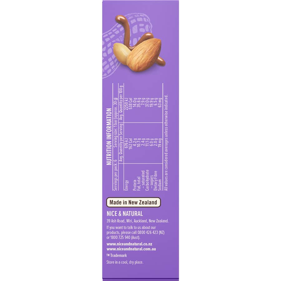 Nice & Natural Nut Bars Choc Peanut & Almond 6pk 180g
