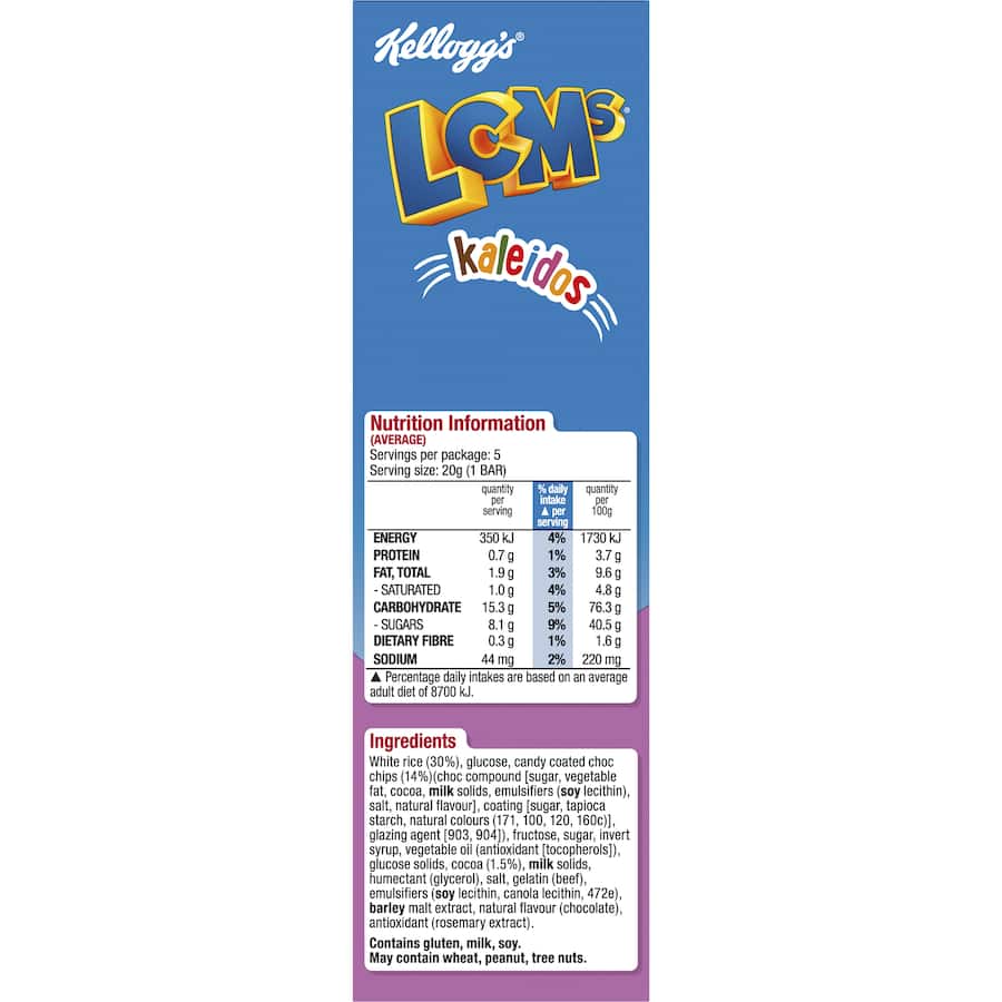 Kellogg's Lcms Cereal Bars Kaleidos Rice Bubbles 5pk 100g