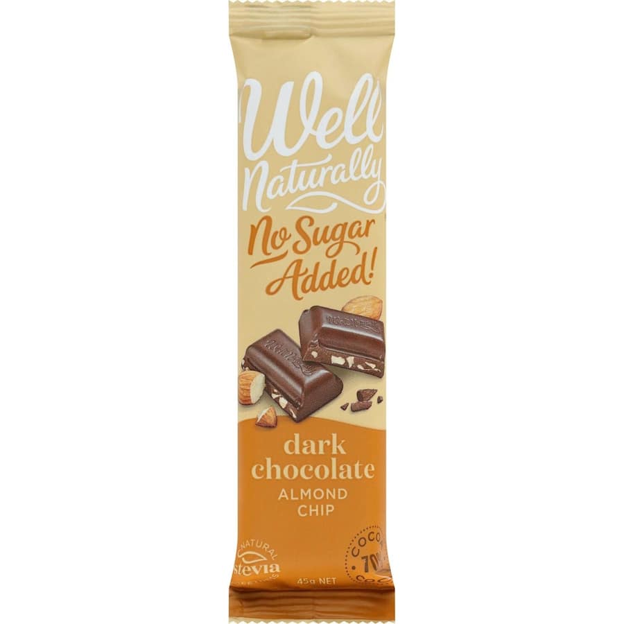 Well Naturally No Sugar Added Snack Bar Dark Chocolate Almond Chip 45g