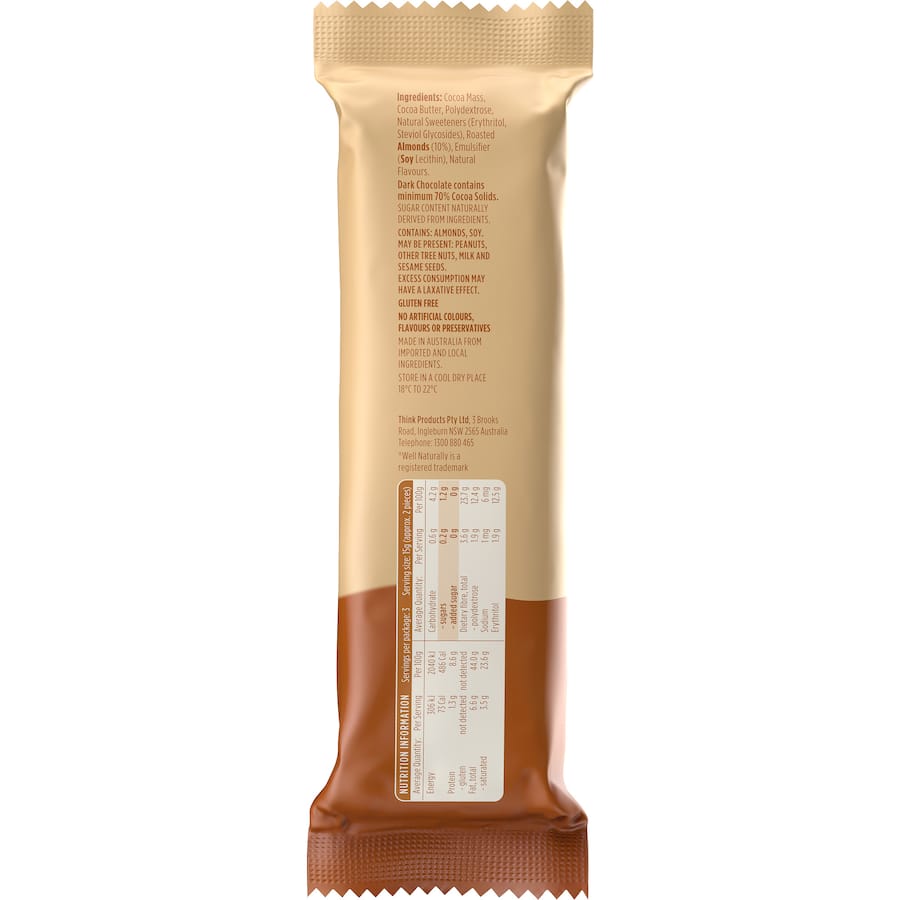 Well Naturally No Sugar Added Snack Bar Dark Chocolate Almond Chip 45g