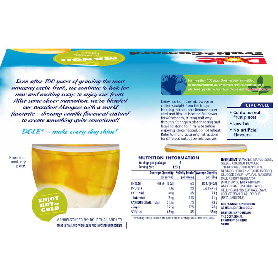 Dole Fruit & Custard Fruit Snack Custard & Mango 492g