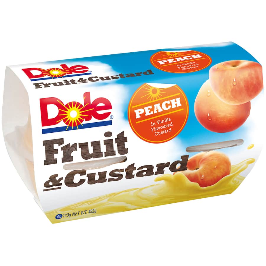 Dole Fruit & Custard Fruit Snack Custard & Peach 492g 123g pottles 4pack