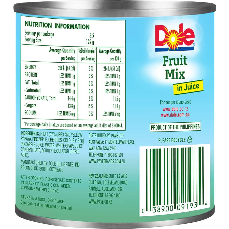 Dole Fruit Salad Mix In Natural Juice Can 432g