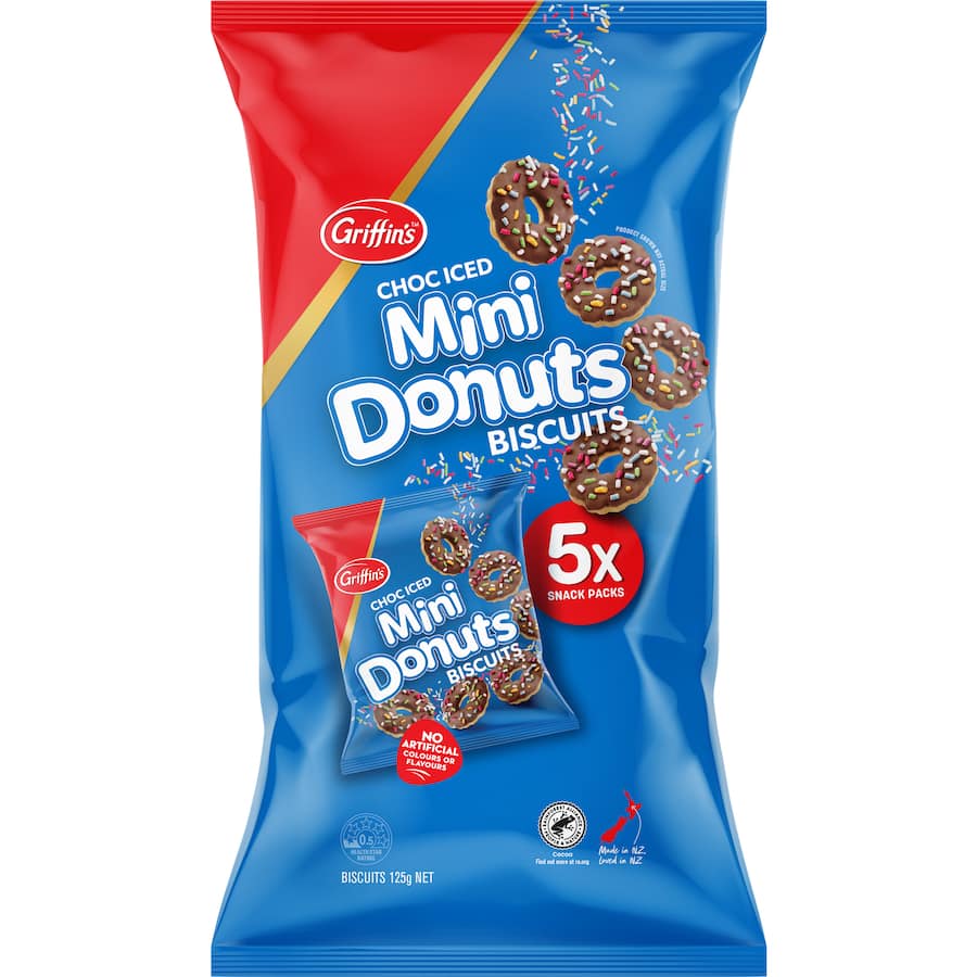 Griffin's Biscuits Choc Iced Mini Donuts 5pk 125g
