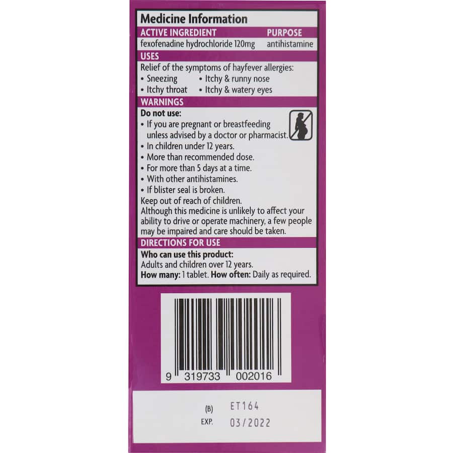 Telfast Hayfever Relief 120mg Tablets 5pack