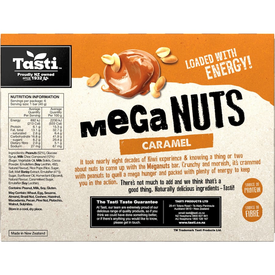Tasti Mega Nuts Nut Bars Caramel 6pk 240g
