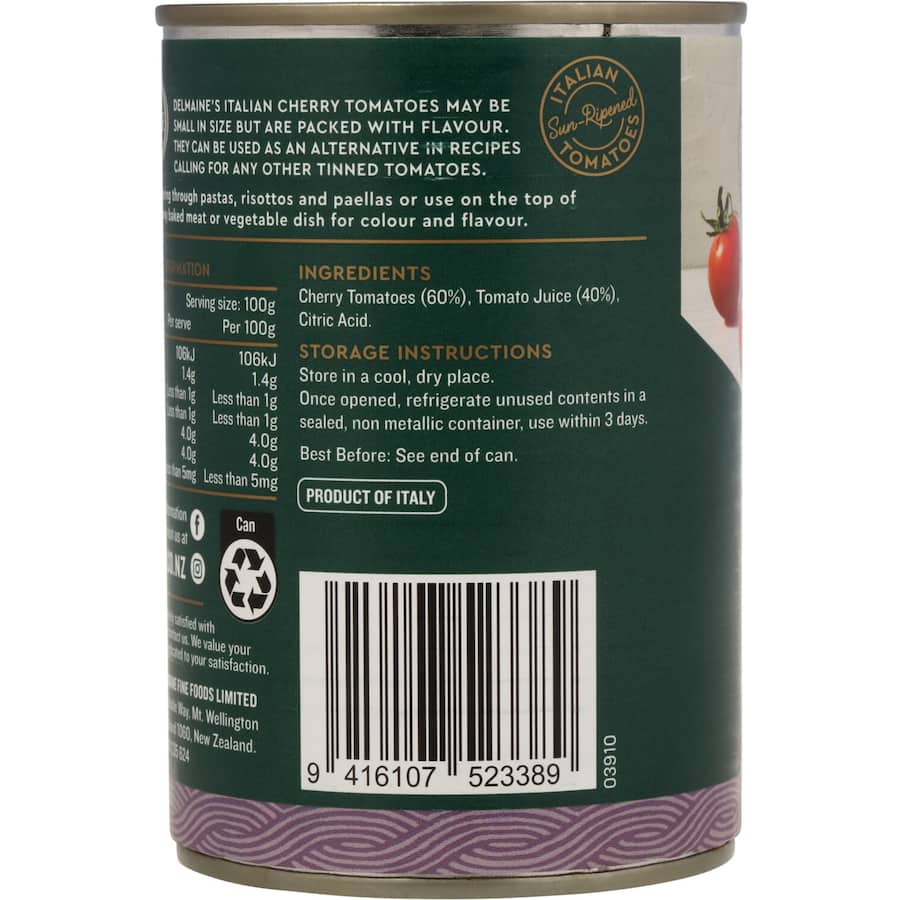 Delmaine Flavoured Tomatoes Italian Cherry Can 400g