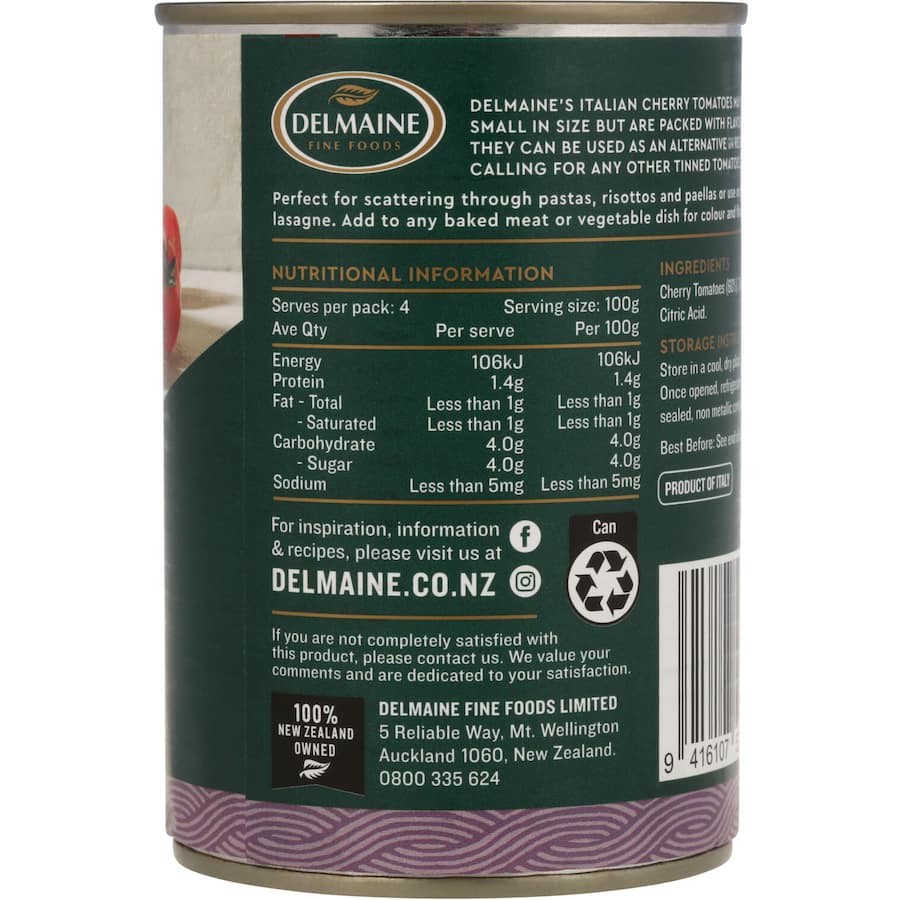 Delmaine Flavoured Tomatoes Italian Cherry Can 400g