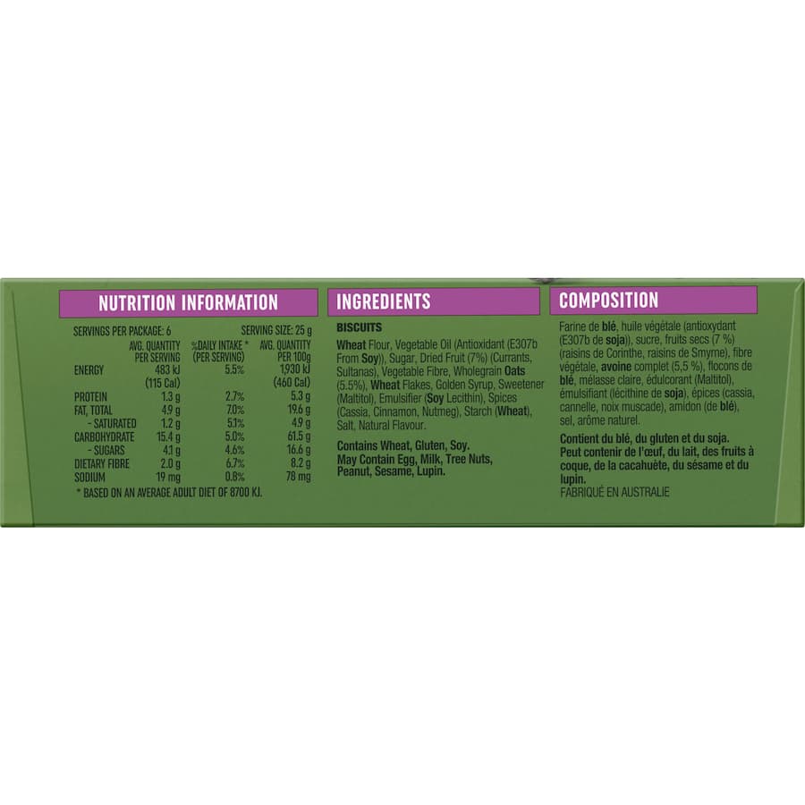 Arnotts Snack Right Biscuits Oaty Bites Fruit & Oat 150g