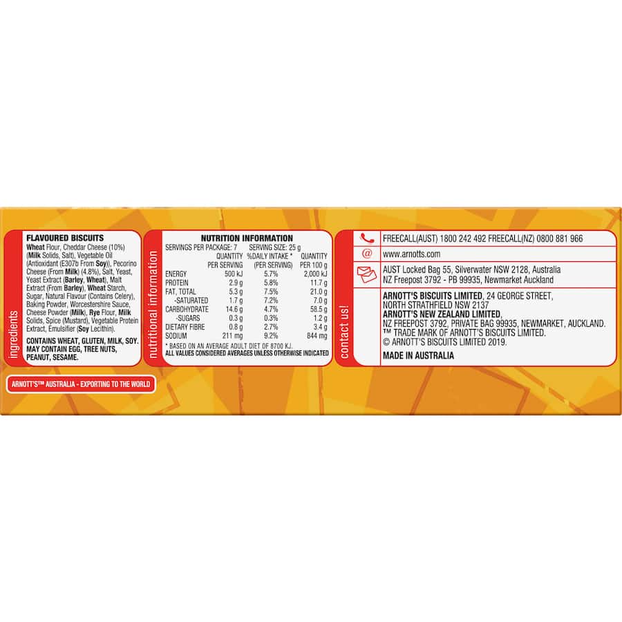 Arnotts Shapes Crackers Cheddar 175g
