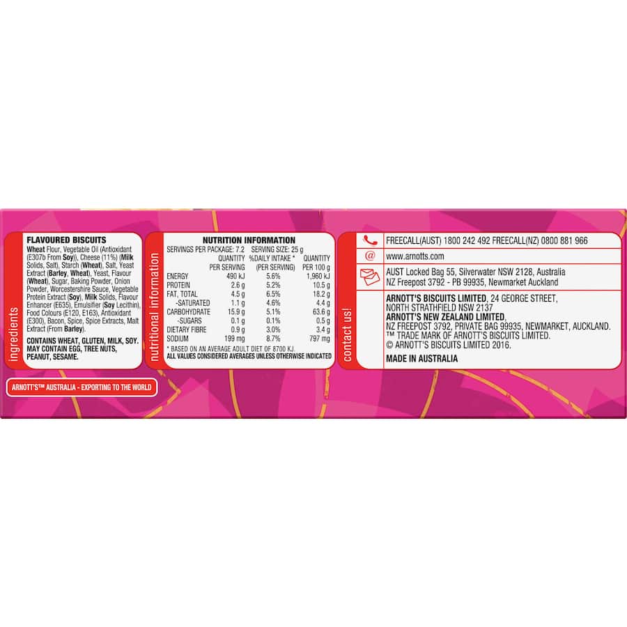 Arnotts Shapes Crackers Cheese & Bacon 175g