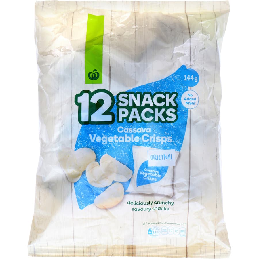 Woolworths Cassava Vegetable Crisps Original 144g Multipack 12pack