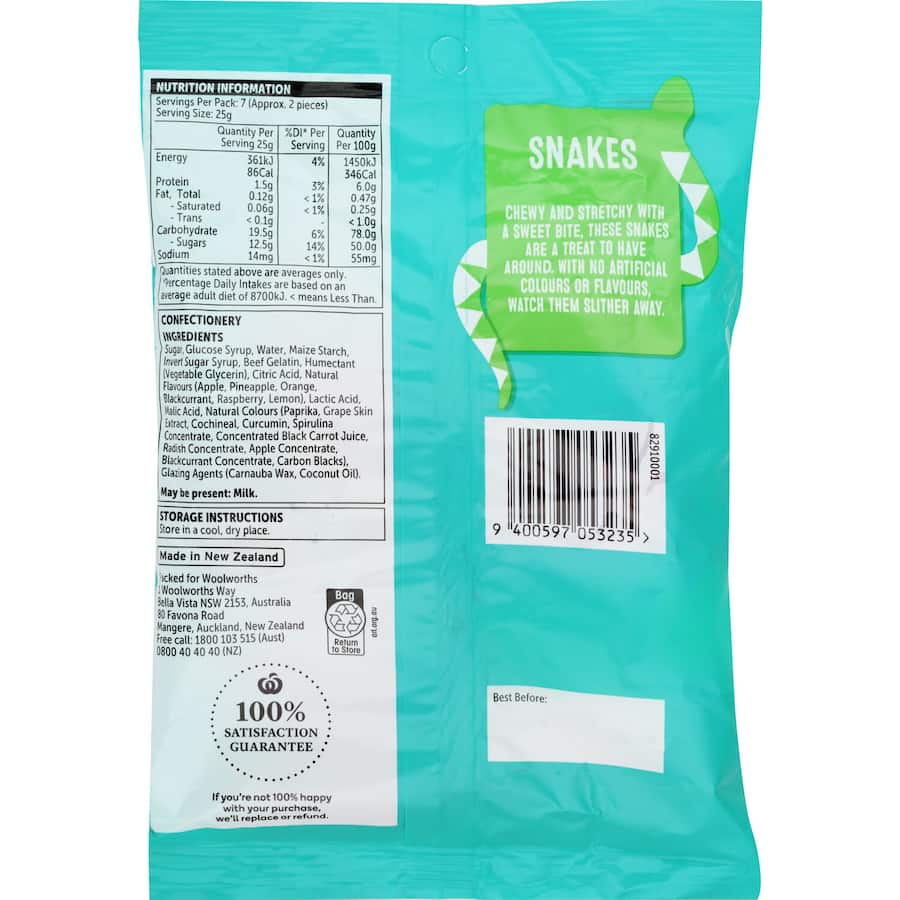 Woolworths Lollies Snakes 180g