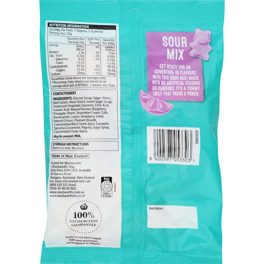 Woolworths Lollies Sour Mix 180g