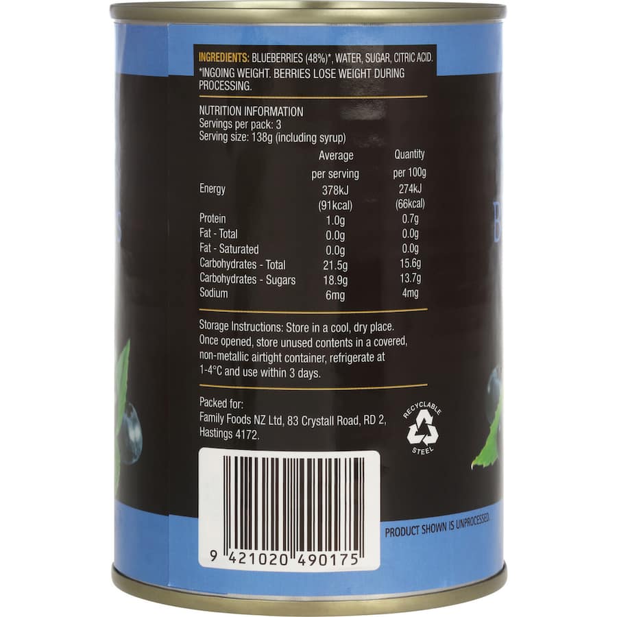 Family Blueberries In Syrup Can 415g