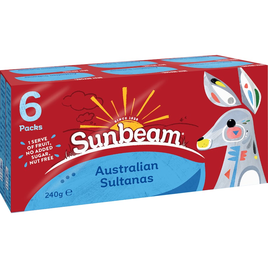 Sunbeam Fruit Snack Sultanas 240g 40g boxes 6 x 40g