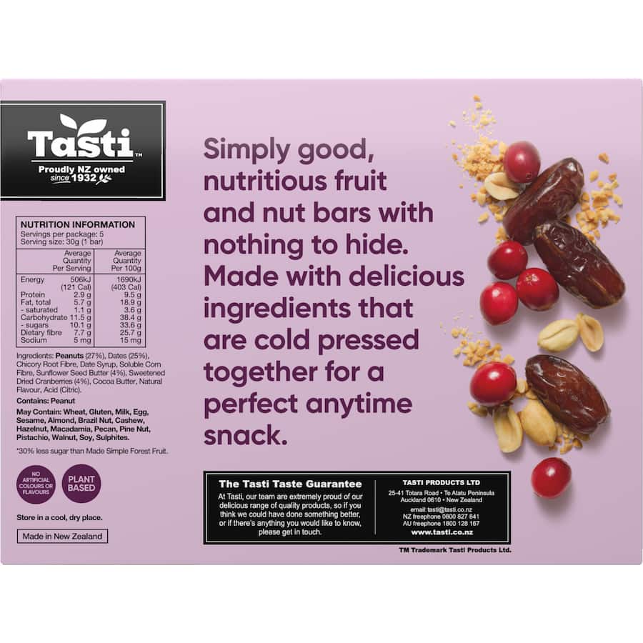 Tasti Made Simple Muesli Bars Cranberry 5 pack 150g