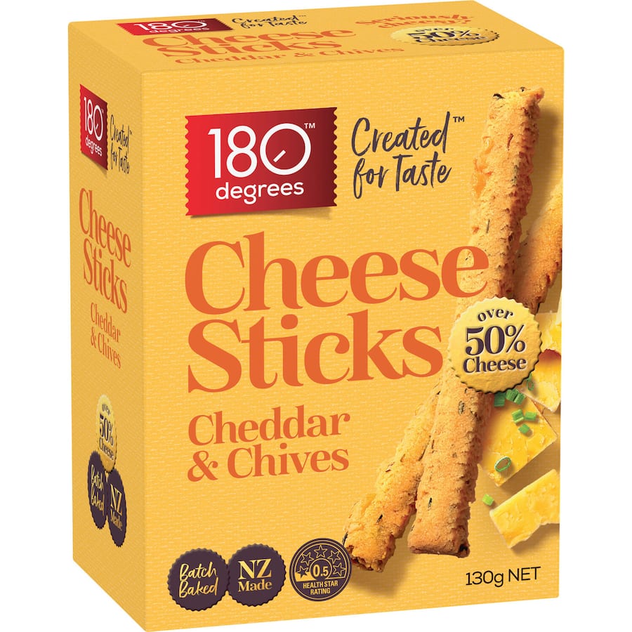 180 Degrees Cracker Cheese Sticks Cheddar & Chives 130g