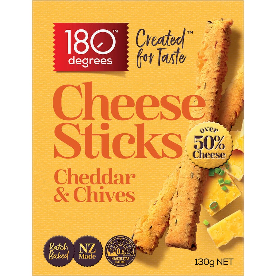 180 Degrees Cracker Cheese Sticks Cheddar & Chives 130g