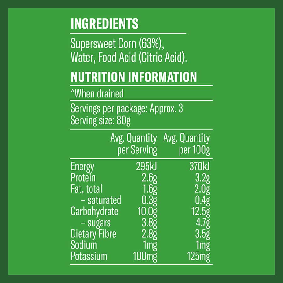 Watties Corn Whole Kernel No Added Salt Or Sugar Can 410g