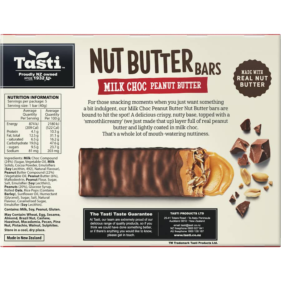 Tasti Chocolate Nut Bar Peanut Butter 5pk 200g