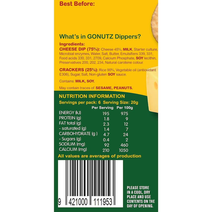 Gonutz Dippers Gluten Free Crackers & Cheese 114g