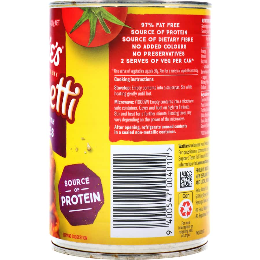 Watties Spaghetti With Sausages  Can 420g