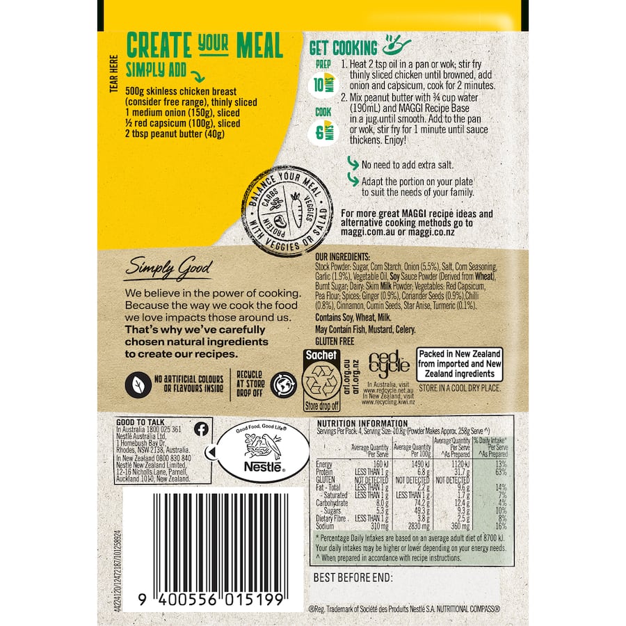 Maggi Recipe Base Satay Chicken Gluten Free Sachet 43g
