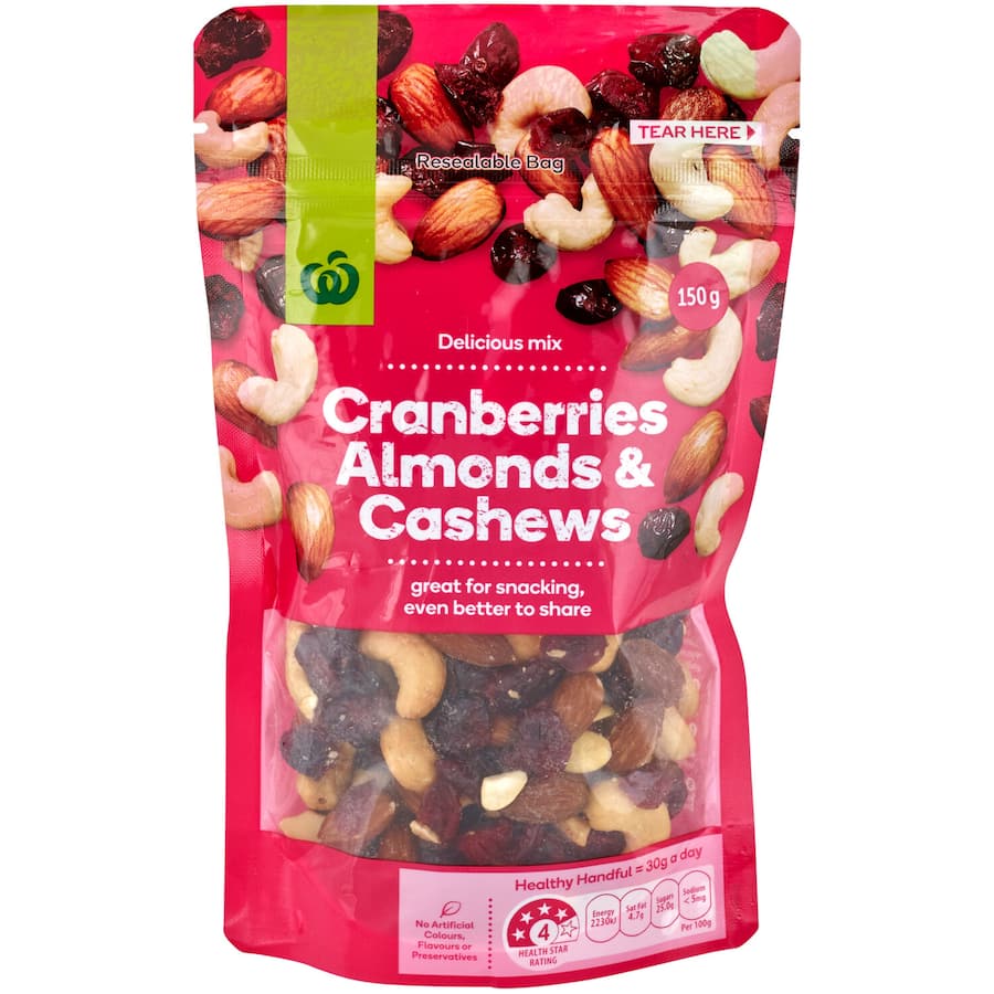 Woolworths Nut & Fruit Mix Cashews Cranberries & Almonds 150g
