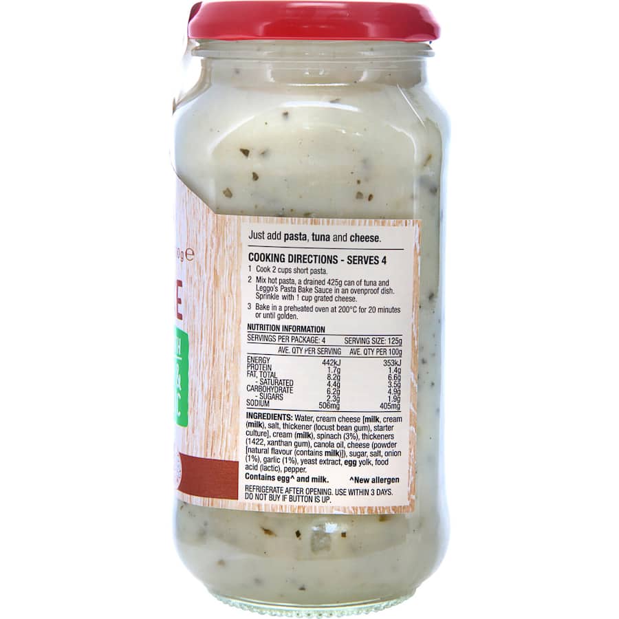 Leggo's Pasta Bake Pasta Sauce Tuna Spinach & Garlic 500g