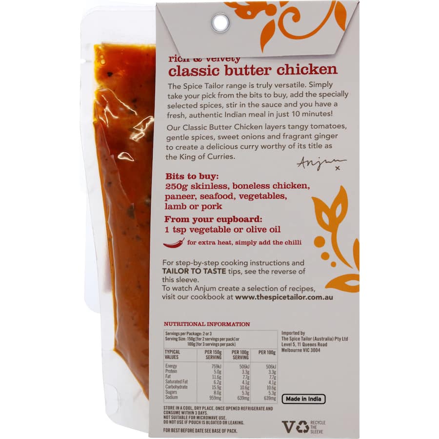 The Spice Tailor Recipe Base Classic Butter Chicken Mild Packet 300g