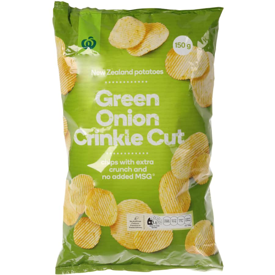 Woolworths Chips Green Onion Crinkle Cut 150g