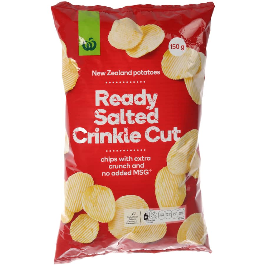 Woolworths Chips Ready Salted Crinkle Cut 150g