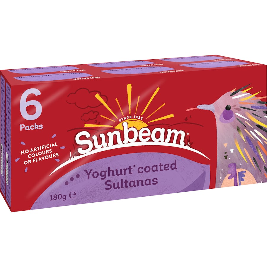 Sunbeam Fruit Snack Yoghurt Coated Sultanas 180g 6 x 30g