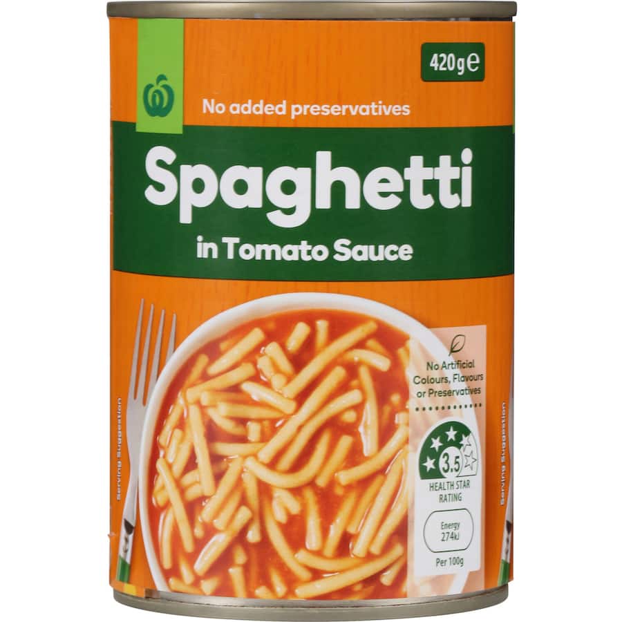 Woolworths Spaghetti In Tomato Sauce 420g