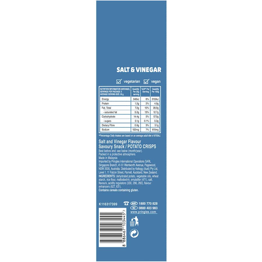 Pringles Chips Salt & Vinegar Tube 134g