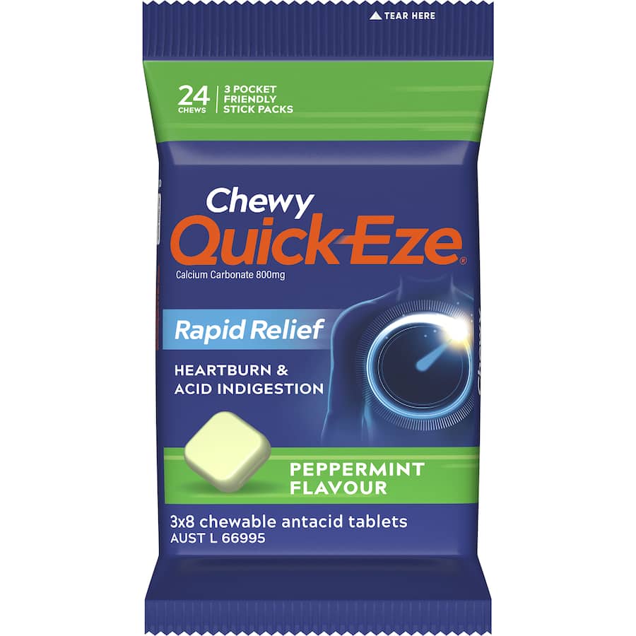 Quick-eze Chewable Antacid Tablets Peppermint 24 pack