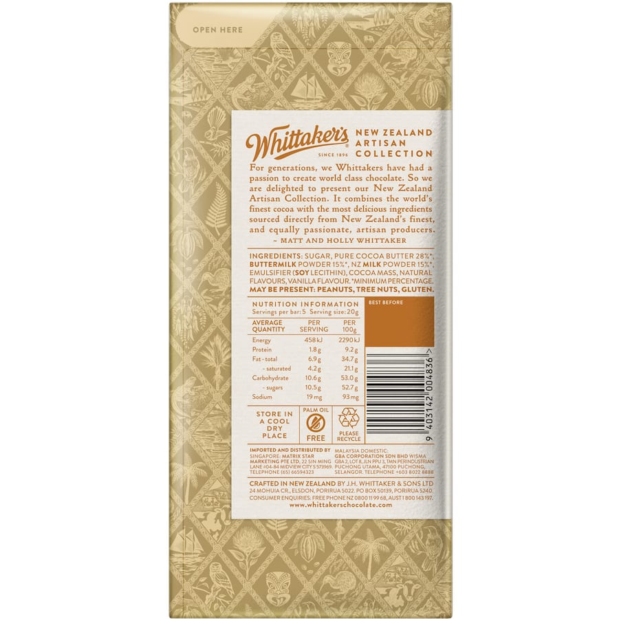Whittakers Artisan Collection Chocolate Caramelised White Buttermilk Block 100g