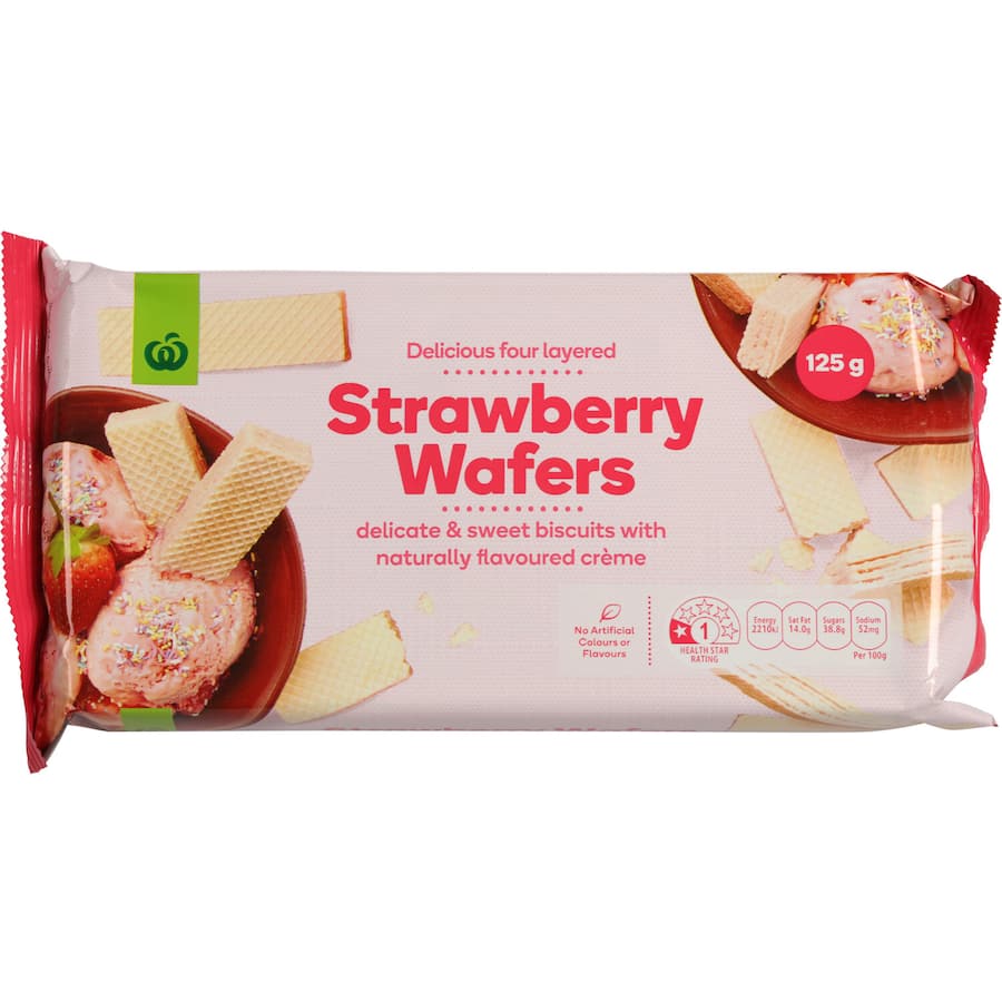 Woolworths Creme Filled Strawberry Wafers 125g
