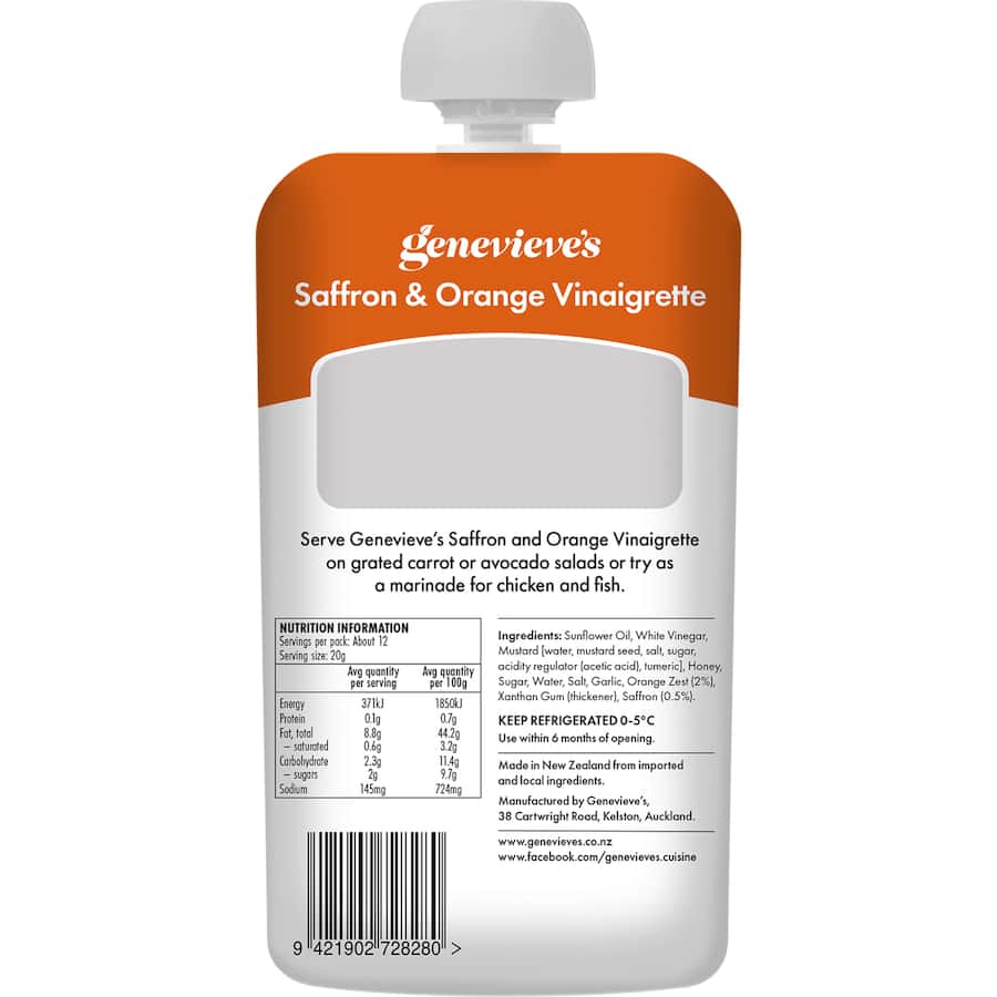 Genevieves Vinaigrette Saffron & Orange 245g