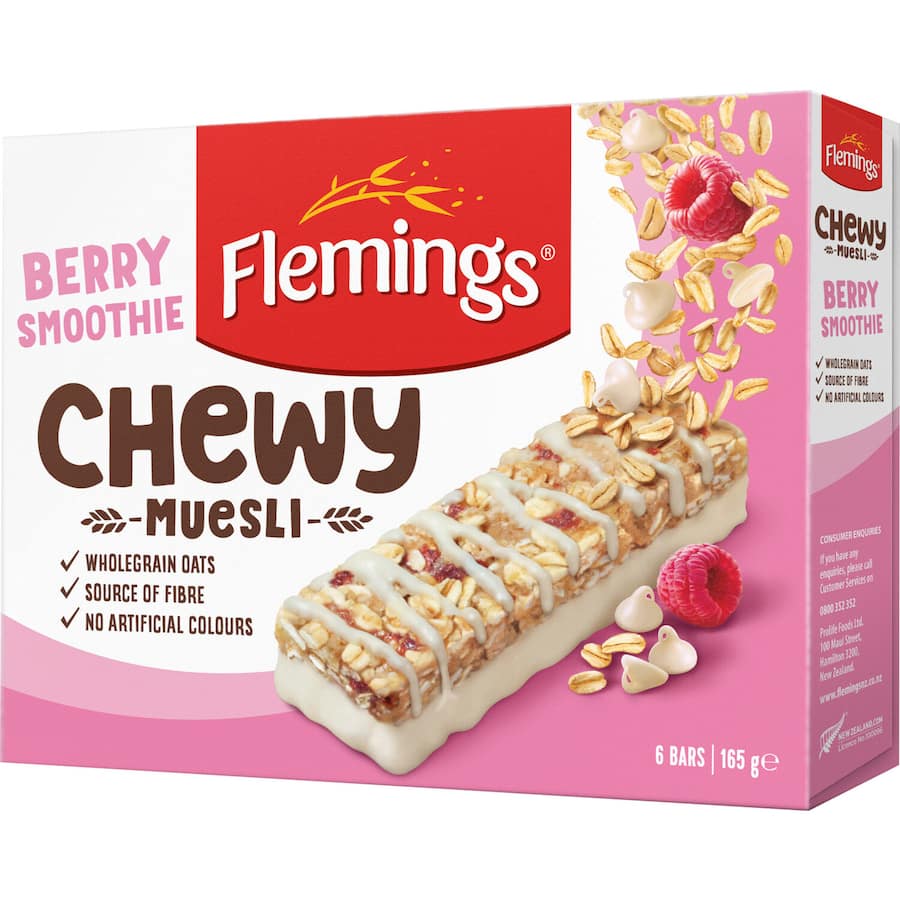 Flemings Chewy Muesli Bars Berry Smoothie 6pk 165g