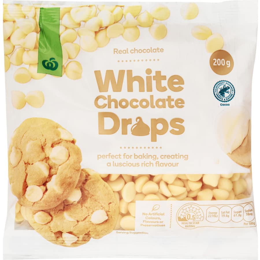 Woolworths Chocolate Baking White Drops 200g