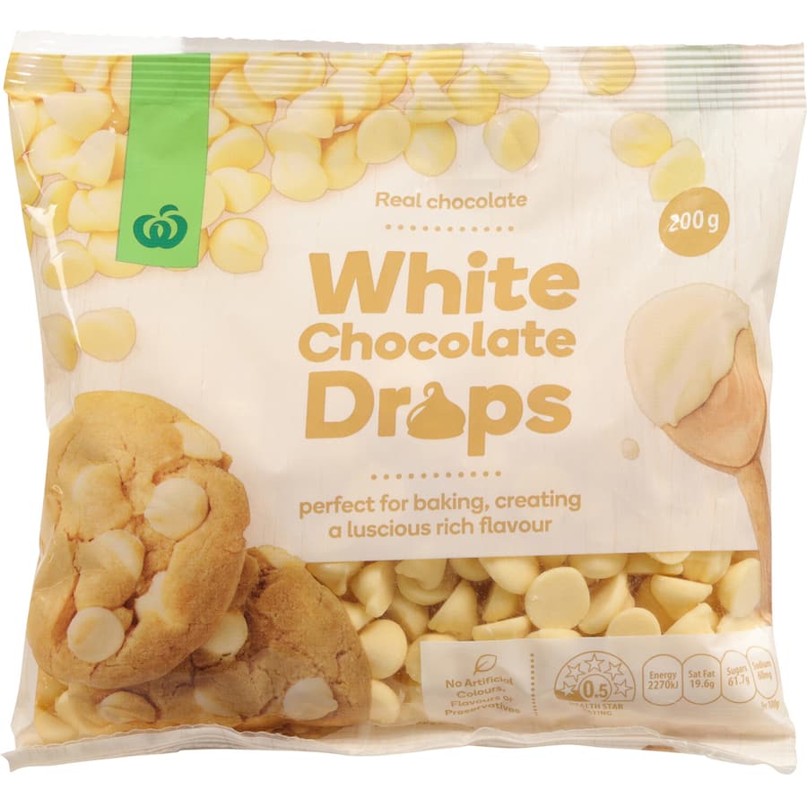 Woolworths Chocolate Baking White Drops 200g