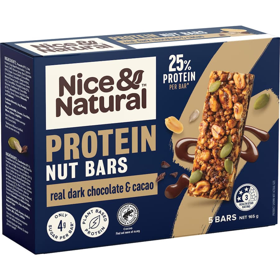 Nice & Natural Protein Nut Bars 3 Super Seeds Dark Choc Cacao 5pk 165g