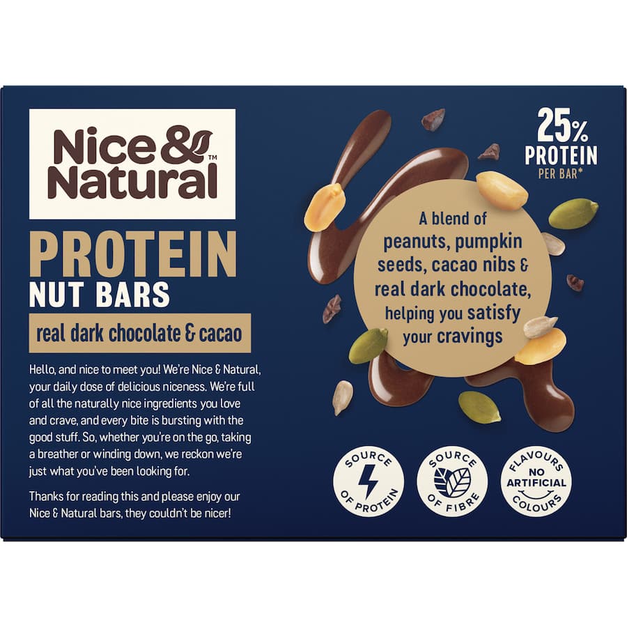 Nice & Natural Protein Nut Bars 3 Super Seeds Dark Choc Cacao 5pk 165g