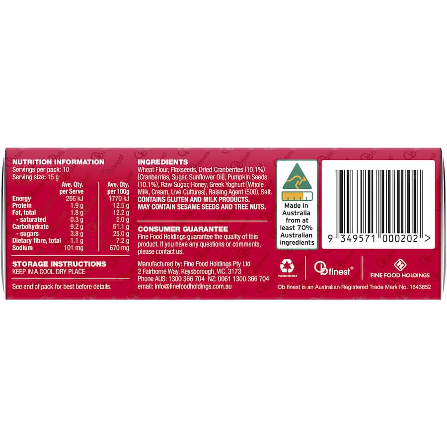 Ob Finest Crackers Cranberry & Pumpkin 150g