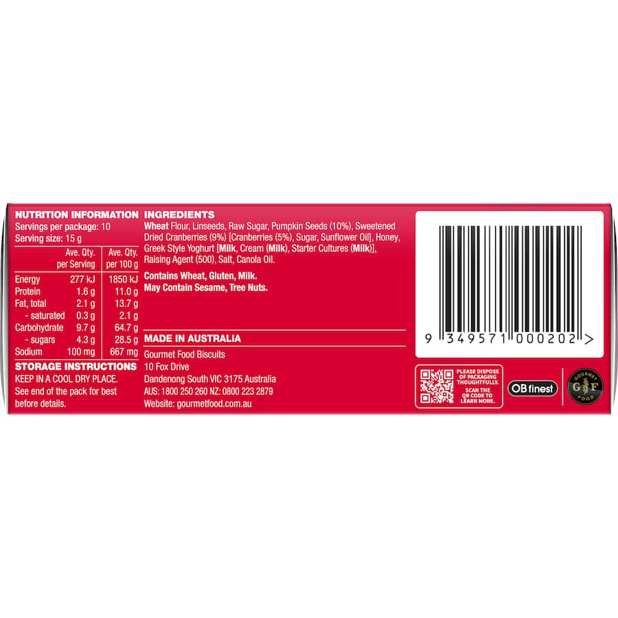 Ob Finest Crackers Cranberry & Pumpkin 150g