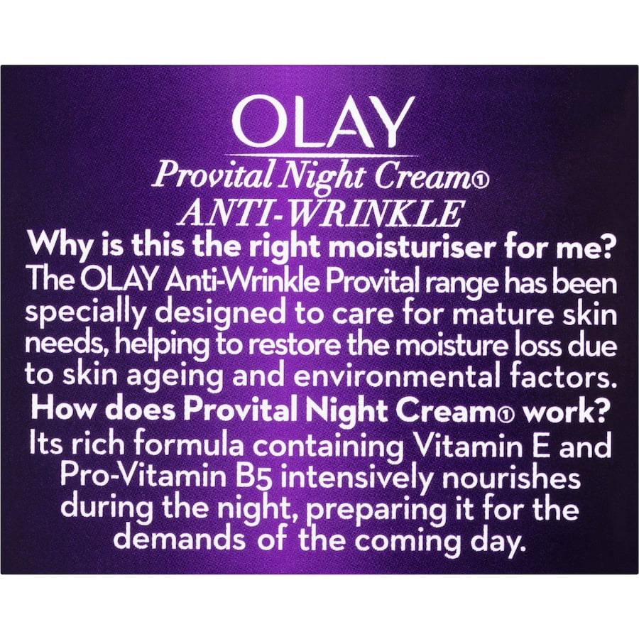 Olay Anti Wrinkle Provital Night Face Cream Moisturiser For Mature Skin 50g