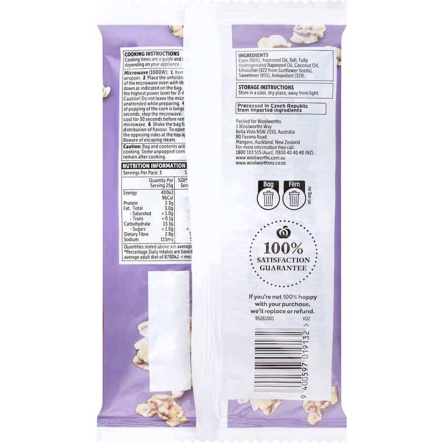 Woolworths Popcorn Microwave Sweet & Salty 85g
